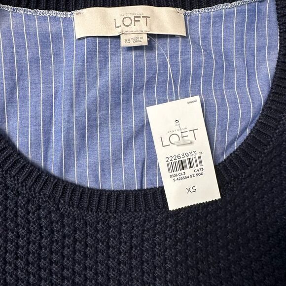 Loft Mixed Media Pin Striped Back Knit Front Sweater Top Size Extra Small NWT - Picture 8 of 9
